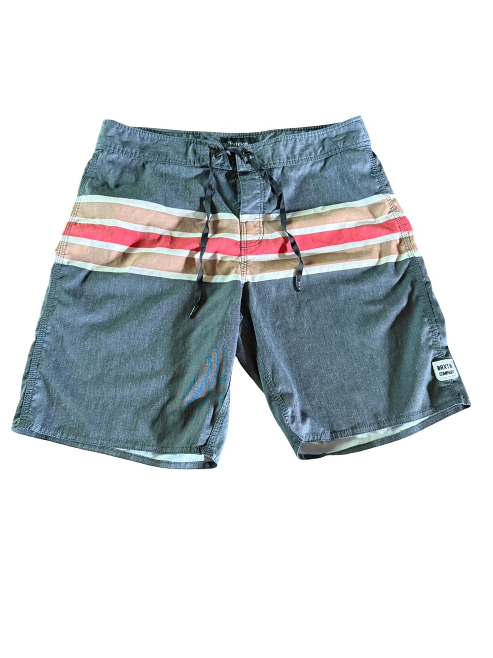 Brixton Gray Stripe Board Shorts Men’s 32 Surf Swim Trunks